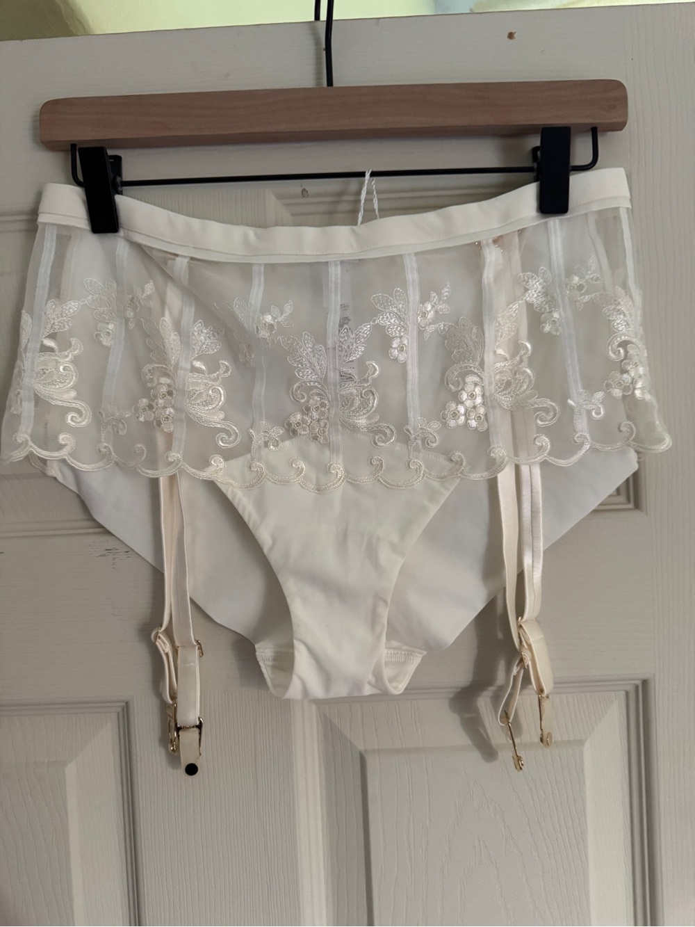 La Perla Ivory Embroidered Sheer Garter Briefs